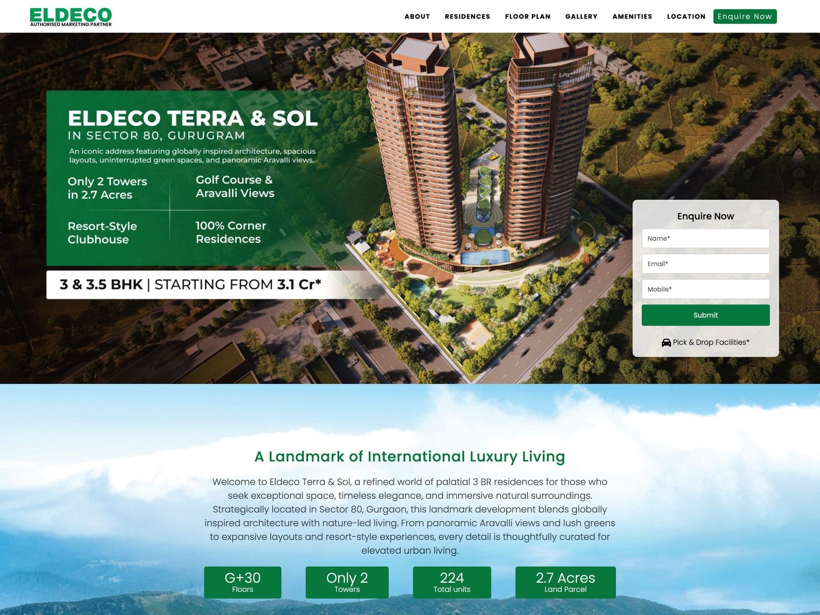 Eldeco Terra and Sol landing page design