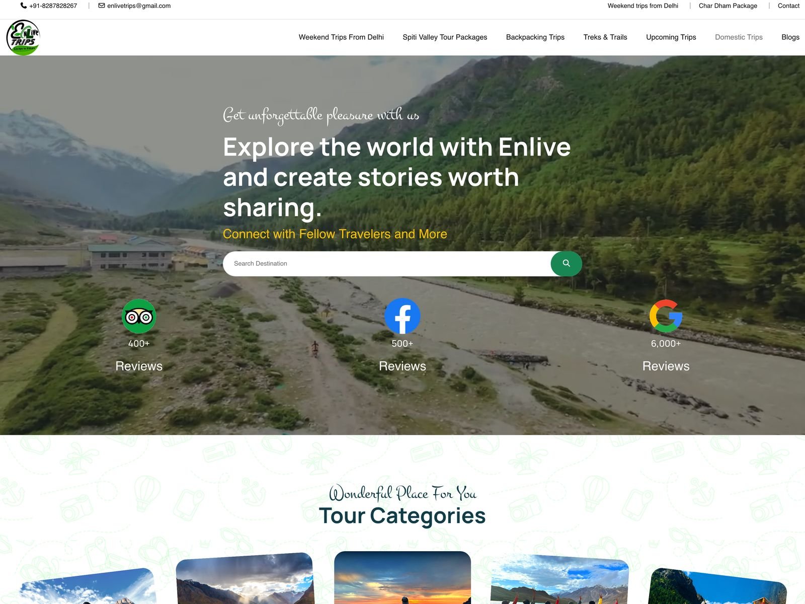 EnLive Trips travel website design